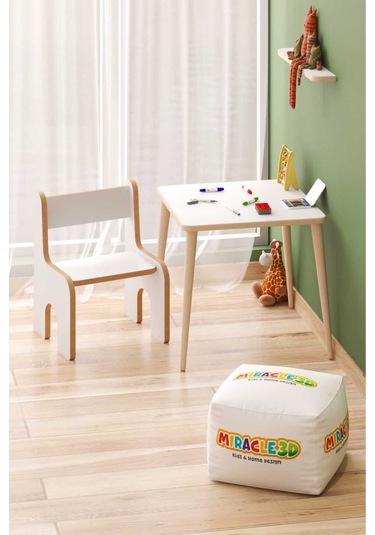 Miracle 3d Çocuk Çalışma Masası Ve Sırt Dayamalı Sandalye Aktivite Masası Beyaz