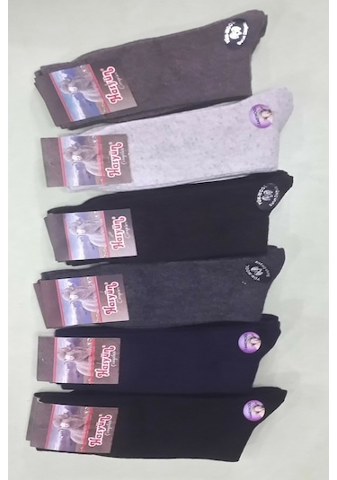 Hasyün Erkek Kışlık Dikişsiz Kalın Yün Çorap (6'Lı Paket) Çok Renkli