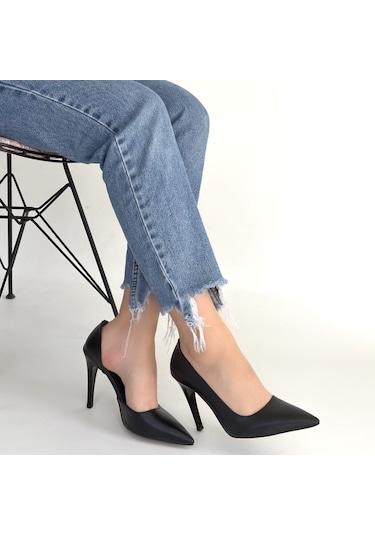 Modadua Pley Siyah Cilt Stiletto Ayakkabı Çok Renkli