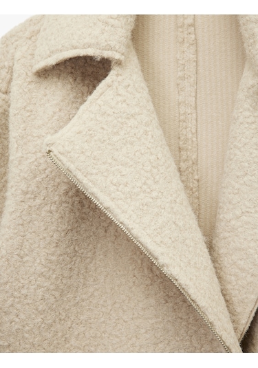 Koton Uzun Kollu Cepli Fermuar Detaylı Kısa Buklet Kaban Bej 6wak20198ew Ekru