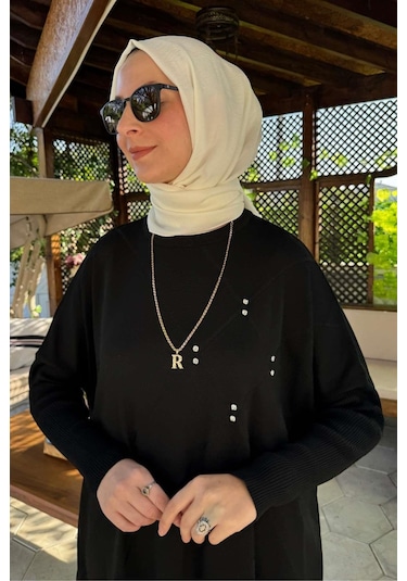 Rabia Şamlı Melda Triko Tunik Siyah Çok Renkli