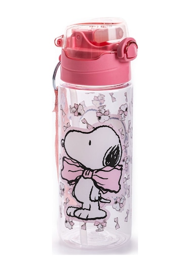 Snoopy Kız Çocuk 500 Ml Silikon Pipetli Okul Suluğu / Matarası Çok Renkli
