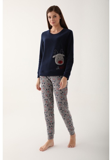 Arnetta Oh Deer Lacivert Kadın Uzun Kol Pijama Takım