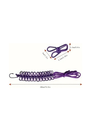Zmc Bilişim Taşınabilir Seyahat Çamaşır İpi 12 Mandallı Klipsli Lastikli Çamaşır Mandalları Çok Renkli