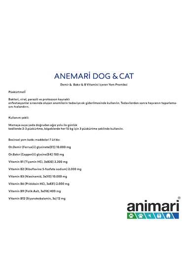 Animari Anemari Kedi ve Köpekler İçin Demir & Bakır & B Vitamin