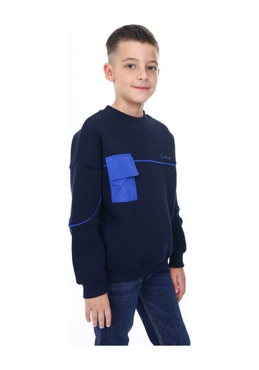 Toontoy Erkek Çocuk Cep Detaylı Baskılı Sweatshirt Lacivert