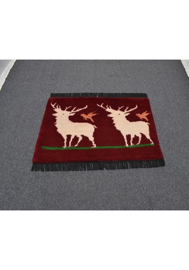 Zehra Abla Halı Yeni El Dokuma Zarif Geyikli Kuşlu Yün Tülü Duvar Halısı 5717 Renkli