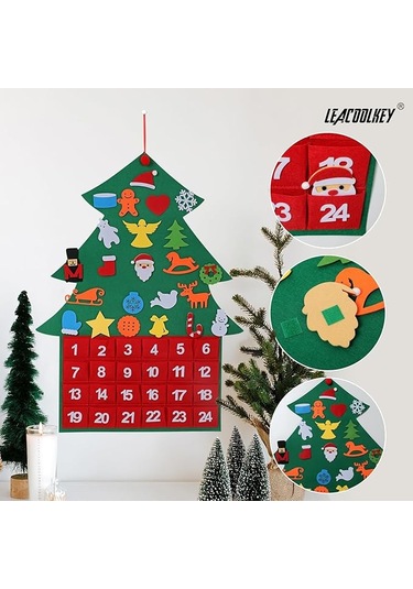 Keçe Noel Ağacı Kübik Takvim Dokumasız Noel Ağacı Asılı Çocuklar İçin Kendin Yap Keçe Noel Ağacı