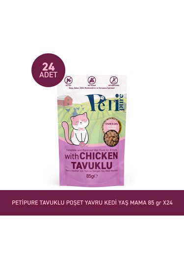 Tavuklu Yaş Kedi Maması 85 Gr X 24 Adet Jöle İçinde Parça Etli - Yavru Kedi