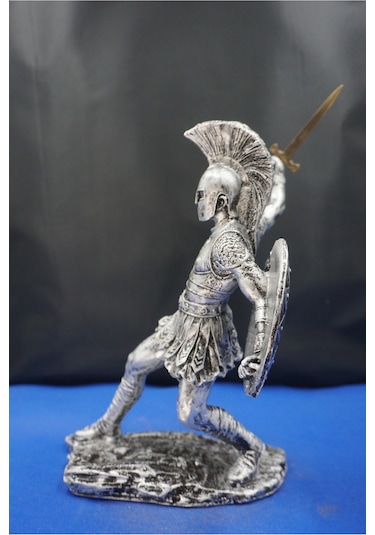 Roma Askeri Hector Mitolojik Tasarım Ev Ofis Dekoratif Hediyelik Aksesuar 19 Cm Gümüş