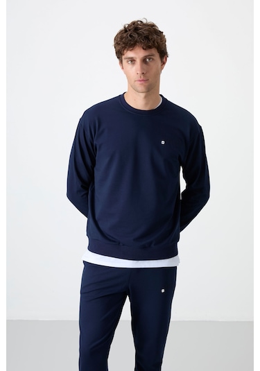 Tommy Life İndigo Casual O Yaka Lastik Paça Pamuklu Erkek Oversize Eşofman Takımı - 85120 İndigo