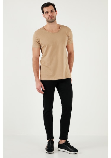 Buratti Pamuklu Slim Fit V Yaka Basic Erkek T Shirt 5412001 Vizon