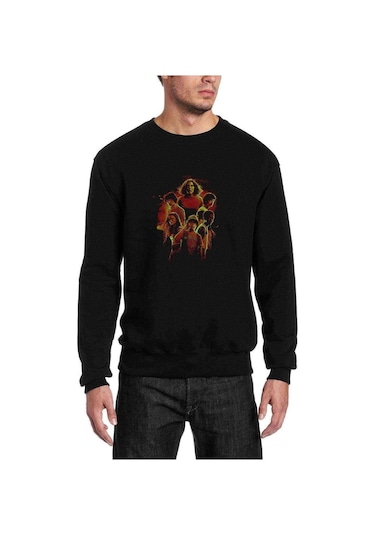 Stranger Things Wallpaper Baskılı Siyah Erkek Örme Sweatshirt (528959003)