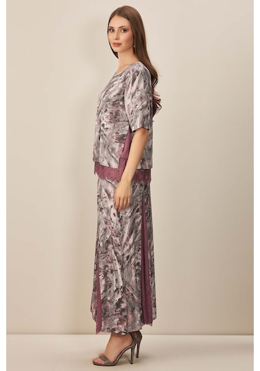 Kloş Gri Desenli Etek Gri