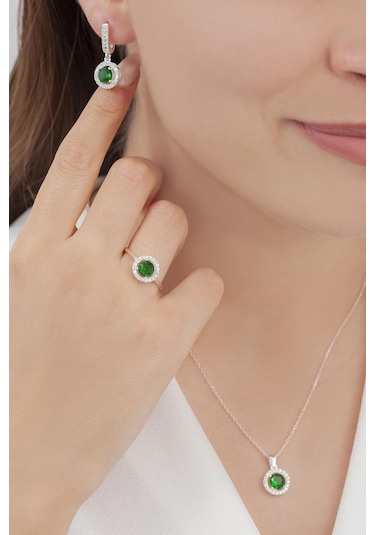 Agakulche Tek Taş Gümüş Takı Seti S66-ky