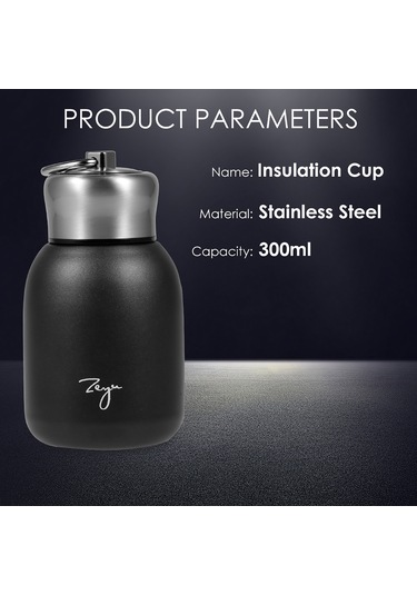 Konesam 304 Paslanmaz Çelik 300ml Siyah Isı Yalıtımlı Termos Bardak - Uzun Süre Isı Tutar, Ev Ofis Spor İçin İdeal