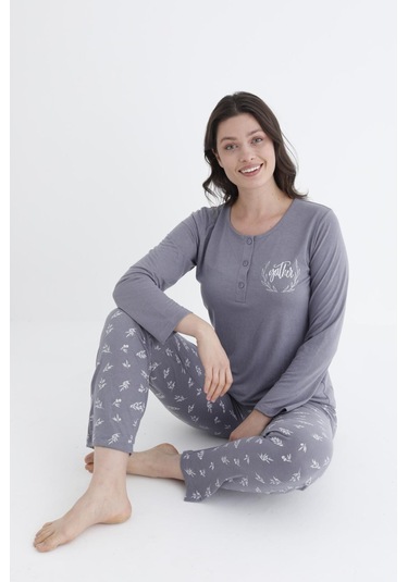 Uzun Kol Mevsimlik Pijama Takımı Viskon Alperi 790-31 Gri