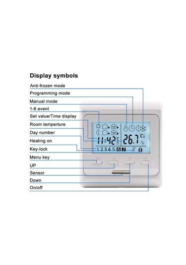 Ranyeek 16a Beyaz Programlanabilir Elektrik/su Tabanca Isıtma Termostati - Lcd Ekranlı, 7 Gün Programlama, Çocuk Kilidi, Soğuma Koruması Emt51.716