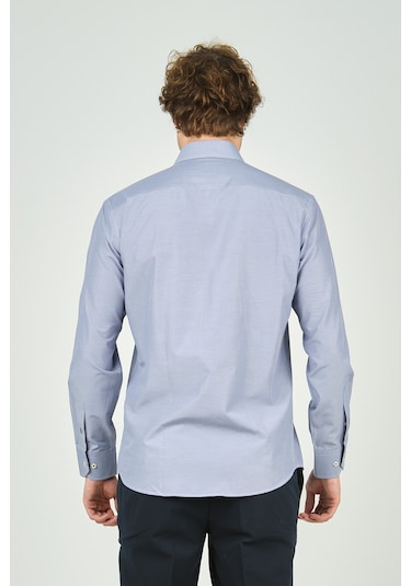 De Leone Erkek Slim Fit Uzun Kollu %100 Pamuk Gömlek 2008 Mavi Mavi