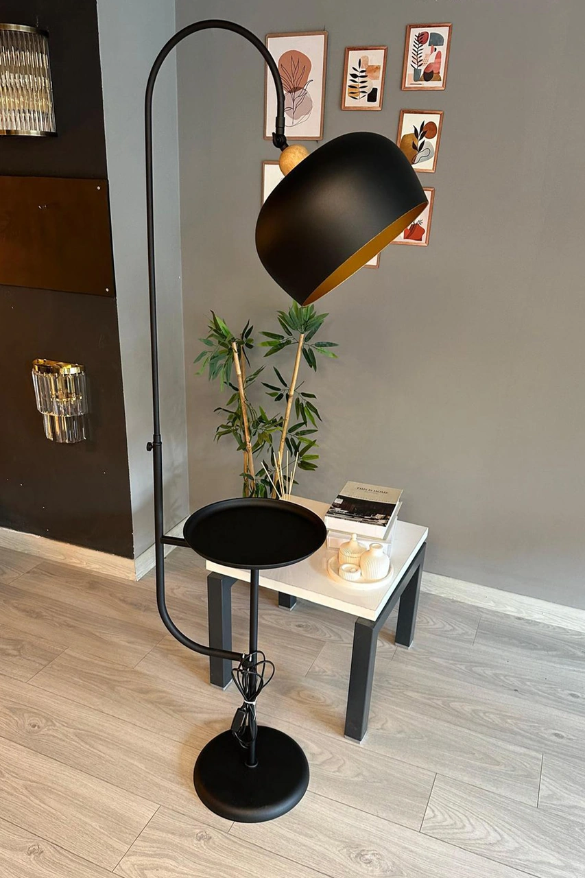 Lambader Siyah Hareketli Başlık Sehpalı Modern Dekoratif Metal Oturma Odası Çalışma Odası Zemin Siyah