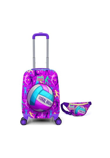 Coral High Mor Voleybol Baskılı Kız Çocuk Valizi Ve Bel Çantası Takım 16774 Çok Renkli