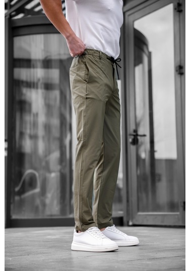 Jogger Paraşüt Kumaş Haki Renk Erkek Pantolon-1768 Haki