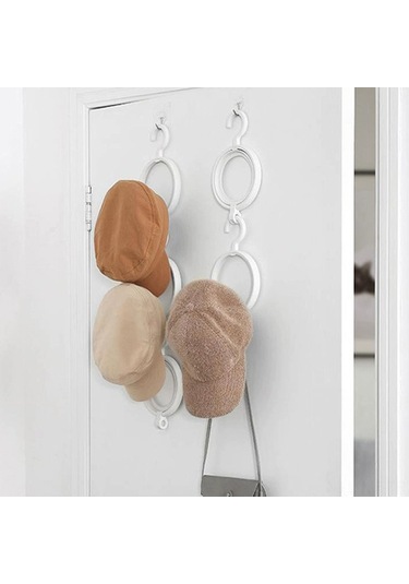 Mufunye Beyaz Dönerli Çok Amaçlı Şapka, Eşarp, Çanta Depolama Rafı - Duvar/ Kapı Takılıklı Katlanabilir Organizatör 1 Adet Beyaz