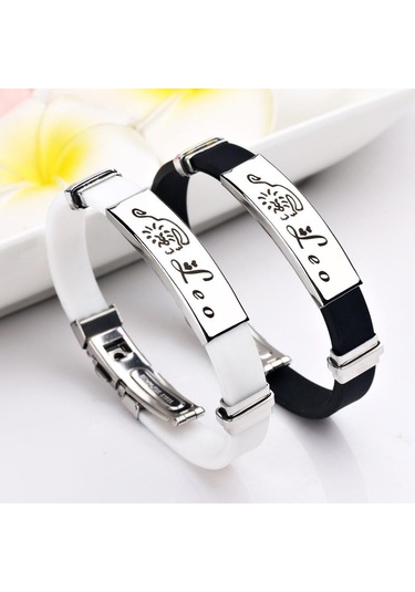 Beyaz Charm Takı Paslanmaz Çelik 12 Takımyıldızları Kadınlar İçin Silikon Manşet Bilezikler Leo Beyaz
