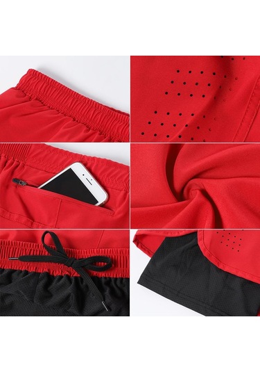 Ordu Yeşili Lixada Erkek 2'si 1 Arada Koşu Şortu Çabuk Kuruyan Nefes Alabilir Aktif Eğitim Egzersiz Koşu Bisiklete Binme