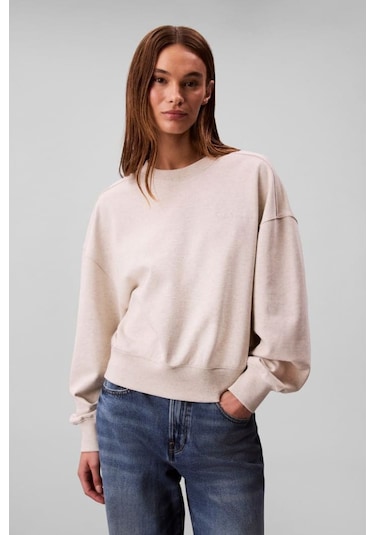 Kadın Regular Fit Logo Nakışlı Bisiklet Yaka Sweatshirt - Bej Vanilla Heather