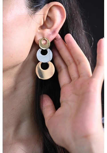 Tükkan Accessories Özel Seri Gold/gümüş/rose Üç Renk Daire Figür Çelik Küpe-clkkp5