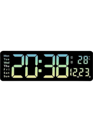 Artfulabode Uzaktan Kumandalı Dijital Duvar Saati 12/24h Led Tarih Sıcaklık Göstergesi Mavi 16 İnç Çalar Camgöbeği