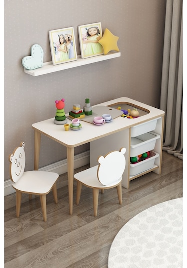 Moniev Çocuk Çalışma Masası Oyun Ve Etkinlik Masası Yaz Sil Masa Beyaz Beyaz