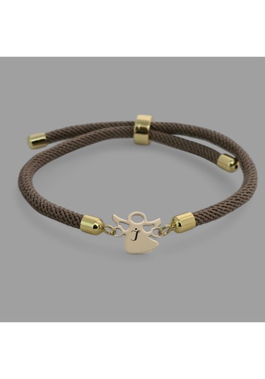 Archin İ Harfine Özel Kahverengi Örgülü 14 Ayar Altın Plakalı Mevlana Figürlü Hediye Bileklik-335harf Altın