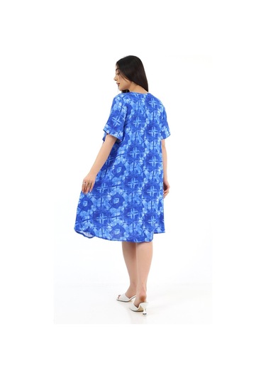 Schık Kadın Viskon Yarım Kol Kare Yaka Elbise Saks Saks