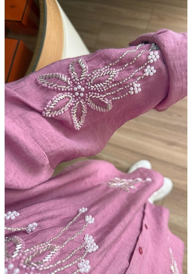 Kahijab Stella Boncuk İşlemeli Gömlek - Gülkurusu