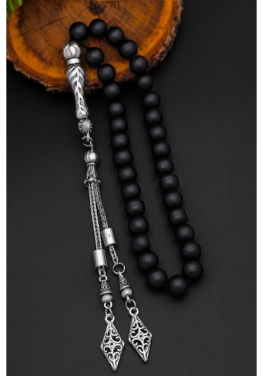 Mat Oniks Tesbih Erkek Doğal Taş Tesbih 8 Mm Bt056 Siyah - Gri