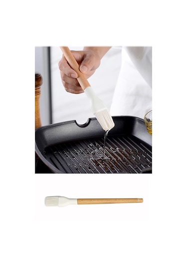 Qerhome Silikon Fırça Bambu Saplı Silikon Yumurta Fırçası Kremrengi 1 Adet