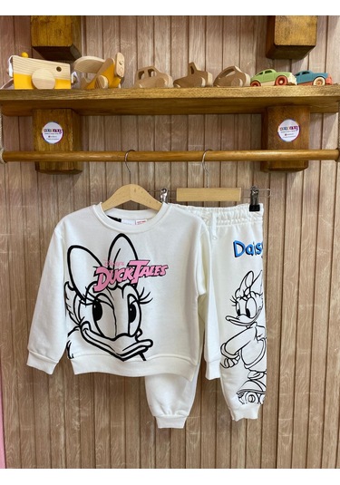 Duck Baskılı Kız Çocuk Eşofman Takım Beyaz