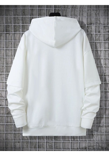 Unisex Beyaz Oversize Kapşonlu Sweatshirt 001