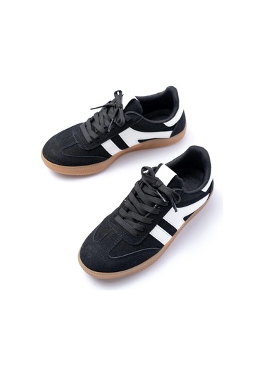 M-1004 Siyah Süet Bağcıklı Termo Taban Günlük Kadın Spor Beyaz