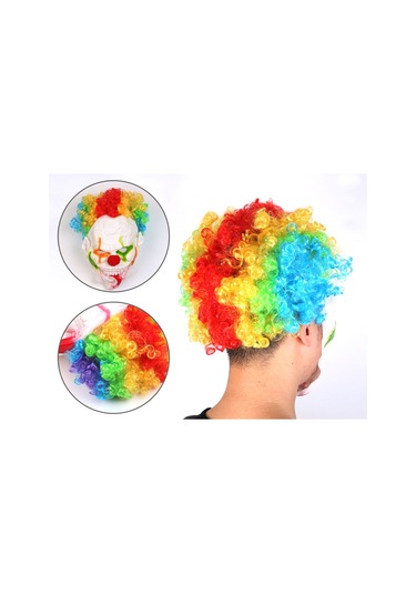 Singree Korkunç Halloween Parti Kozplayi İçin Vinil Yüzlü Sentetik Fiber Saçlı Renkli Palyaço Maskesi 1 Adet