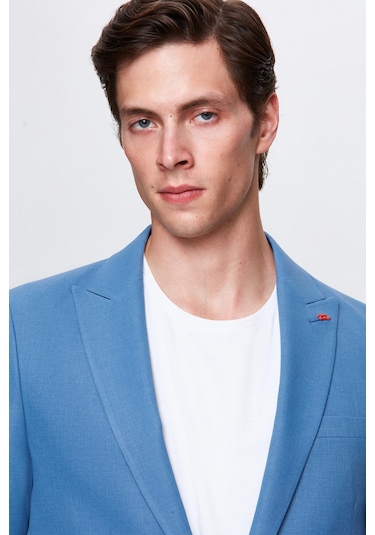 Twn Slim Fit Mavi Armürlü Uçan Blazer Kumaş Ceket 4ef04zb024092 Mavi