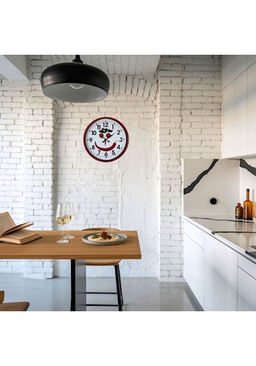 Büro Ev Ofis Hediyesi İçin 36cm Kırmızı Happy Kitchen Mutfak Duvar Saati Diğer