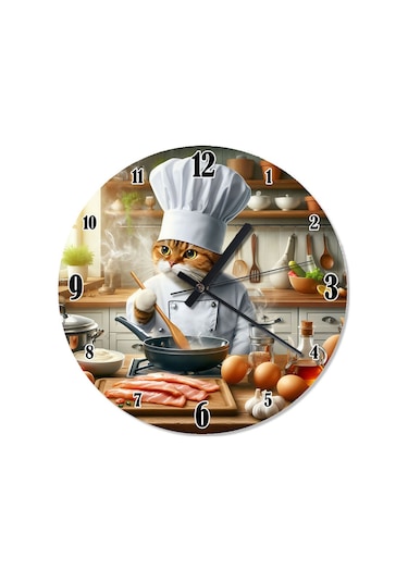 Aşçı Obur Kedi Dekoratif Duvar Saati