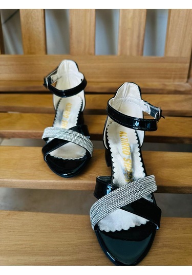 Gala Önü Çapraz Çocuk Topuklu Ayk Siyah