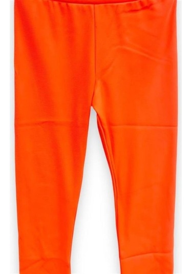 Kız Çocuk Beli Lastikli Yüksek Bel Neon Uzun Tayt-11517 Turuncu