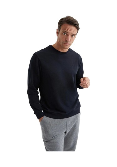 Erkek Bisiklet Yaka Relax Fit Kalıp 2 İplik Mevsimlik Baskısız İnce Sweatshirt Pembe