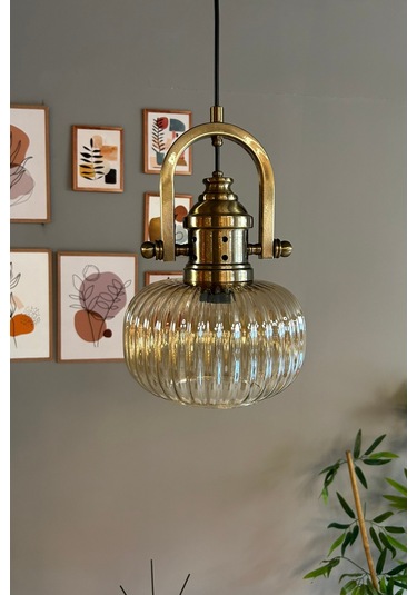 Mola Cam Bal Rengi Tekli Avize Delikli Eskitme Başlık Retro Sarkıt Lamba Restoran Salon Aydınlatma Bal