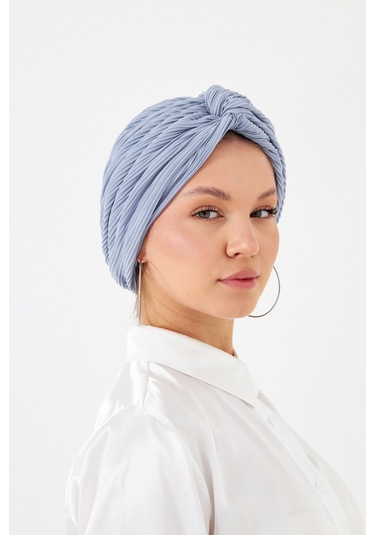 Gri Çapraz Büzgülü Tesettür Bone Fukuro Piliseli 2512 15 Gri